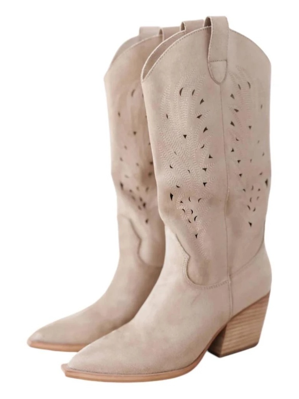 Women's Lavender Suede Western Cutout Mid-Calf Heeled Boots - Picture 2 of 10